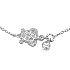Nautical Tropical Vacation Honeymoon CZ Accent Turtle Anklet Ankle Bracelet For Women .925 Sterling Silver 9-10 Inch