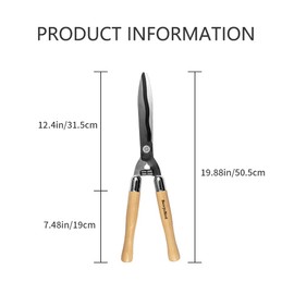 Berry&Bird Garden Hedge Shears,19.88''Heavy Duty Pruning Shear for Trimming Borders and Bushes, Manual Hedge Clippers with Wooden Handles & Carbon Steel Sharp Blades Gardening Scissors