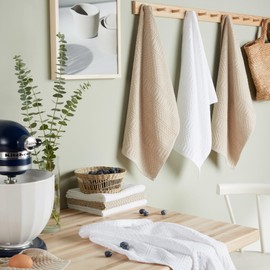 KitchenAid Cotton Classics Textured Solid Kitchen Towels 8-Pack, Absorbent 100% Cotton, Milkshake/White, 17”x28”