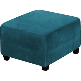 DKSLIPGO Fundas otomanas cuadradas de terciopelo para reposapiés, fundas protectoras cuadradas para taburetes de almacenamiento, fundas otomanas elásticas con parte inferior elástica (tamaño grande, verde azulado profundo)