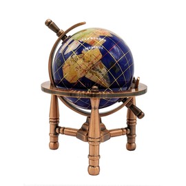 Unique Art 6-Inch Tall Blue Lapis Ocean Mini Table Top Gemstone World Globe with Copper Tripod