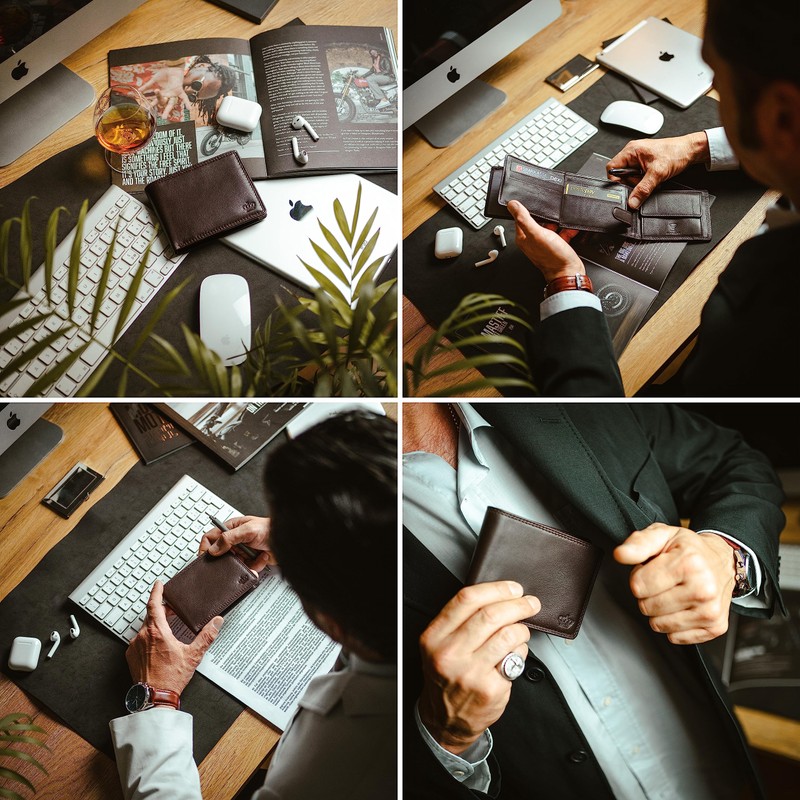 Baur Men's Genuine Leather Wallet with RFID Protection, Landscape Format,