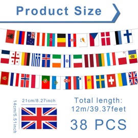 Eurovision European Flag Bunting 12 m - Eurovision Song Contest 2025 with 38 Countries Double-Sided Fabric Bunting European Flag Colourful for Bar, Club, Garden, Indoor, Outdoor Decorations