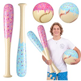 JellyArch 6 Inflatable Ice Cream Drip Baseball Bat Set 4 Pcs 30 Inch Blow up Ice Cream Drip Baseball Bat 2 Pieces 11.8 Inch Balls for Party Favors Summer Pool Beach Birthday Decoration