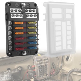 Chelhead 12 Way Car Fuse Holder with Negative Buses and Red LED Indicator, 12 V 12 Compartment Car Fuse Box, Accessories for Float Boats, Compatible with Cars, Motorhomes