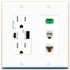 RiteAV 1 Port SC APC Simplex Phone and Cat6 Ethernet Wall Plate - USB A+C Charger Outlet [White]
