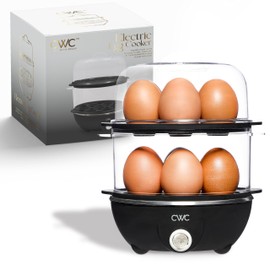 COOK WITH COLOR 350W Electric Double Layer Egg Cooker - Egg Boiler for Hard Boiled, Soft Boiled, and Omelettes, 6.1x6.1x8.7, Black