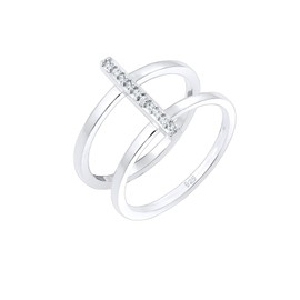 Elli 0602960618 Women's Stacking Ring 925 Sterling Silver Crystal, Sterling Silver, Crystal