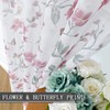 Tollpiz Short Sheer Floral Tier Curtains Pink Flower Butterfly Printed