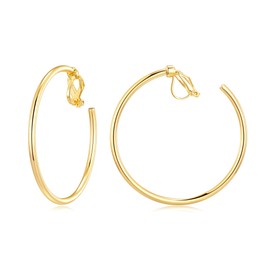 QUKE 5CM Swingable Clip On Hoop Earrings Non Pierced Ears Gold Hoops Clip Earrings for Women Girls