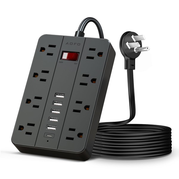 10ft Extension Cord Long Power Strip,AOFO 8 Widely-Spaced Outlets &