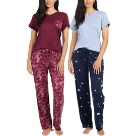 Real Essentials 2 Pack: Women's Pajama Set - Choose from Short Sleeve with Pocket or Long Sleeve without Pocket