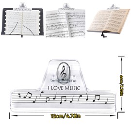 6Pcs Plastics Music Book Clip,Music Sheet Clip Music Paper Clip,Music Page Holder,for Piano Guitar Violin Playing Instruments and Reading Books-Music Note Pattern