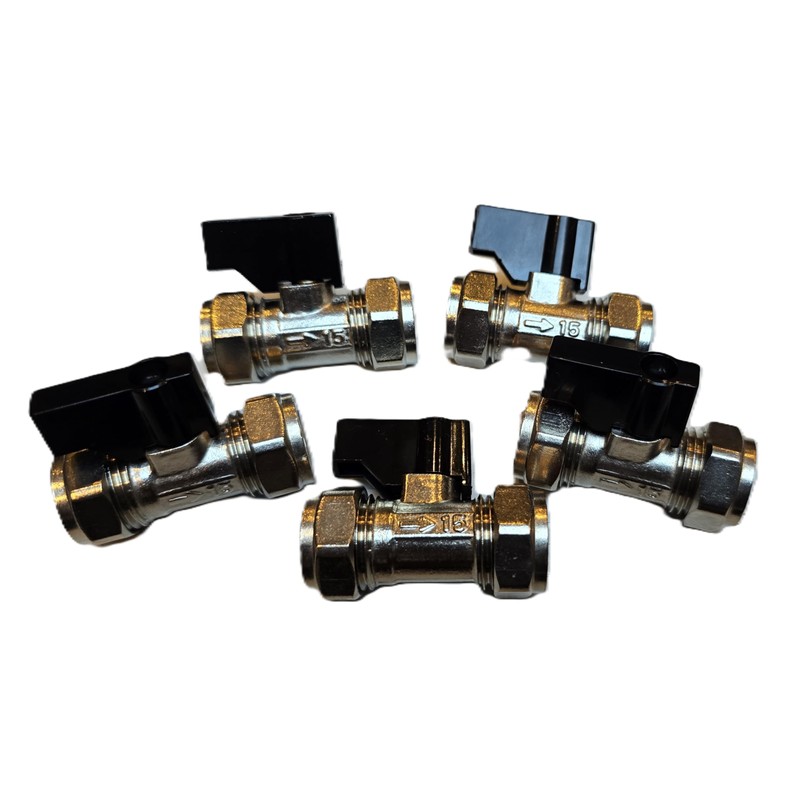 TC 15mm Compression Isolation Valve with Black Lever Handle Thumb