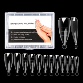 NMKL38 Clear Dual Forms Acrylic Nail System UV Gel Nail Mold Full Cover Fasle Nail Tips with Scale 12 Size Manicure Pedicure Tools for Polygel Nail Tips (120 Water drops Dual Forms)