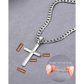 Jstyle 925 Silver Cross Necklace, Men's, Stainless Steel Chain, Cross Pendant, Hypoallergenic, Men's, Hypoallergenic, Fashion Jewelry, Sterling Silver, No Gemstone