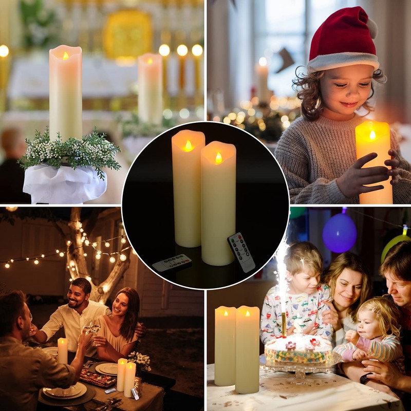 PChero 10" x 3" Flickering Flameless Candles with Remote and
