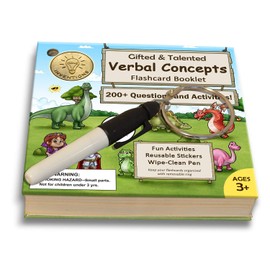 Gifted and Talented Flashcards (Wipe Clean) - Essential Verbal Concepts and Vocabulary; for Pre-K - Kindergarten; 90 flashcards with Over 200 Questions, Stickers, Fun Activities, Games, Pen Included