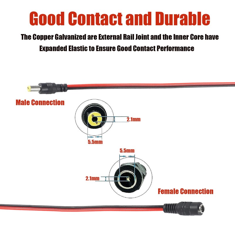 DIANN 10 Pairs DC Power Plug Pigtail Cable 2.1mm x