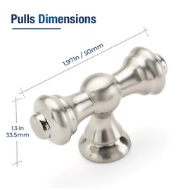 JOY DECOR 10 Pack Brushed Satin Nickel Kitchen Cabinet Knobs Drawer Handles, Zinc Cabinet Pulls, Kitchen Cabinet Hardware for Cupboard Dresser Wardrobe Pulls, Single Hole Knobs 2.1" Length (55mm)