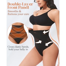 Aintmax Thong Shapewear Tummy Control Underwear for Women High Waist Seamless Body Shaper Girdle Compression Panties Black