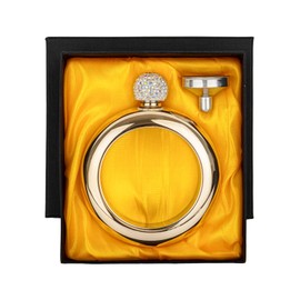TopTie 3.5 oz Stainless Steel Bangle Hip Flask with Funnel Crystal Lid Bracelet Hip Flask with Funnel Gift Box for Wedding and Stag Night