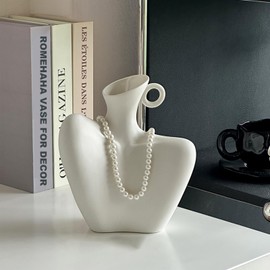 Female Form Vase - 8.27" Anatomical Ceramic Sculpture, Clavicle Bone Art Decor - Modern Minimalist Flower Holder for Living Room