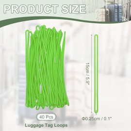 Luggage Tag Loops, PVC Luggage Straps Worm Loops- Fitting for(Bag Tags - Suitcase Label - ID Card) 6 Inch & 40 Pack & Green