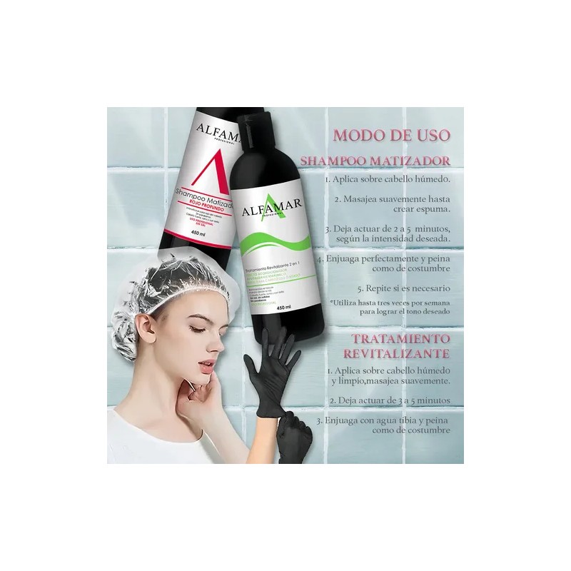Shampoo Matizador Rojo + Tratamiento Con Keratina Alfamar