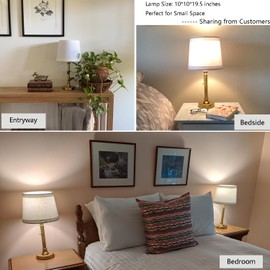 Oneach Modern Gold Brass Table Lamp Set of 2 for Bedroom Living Room 19.5'' Traditional Bedside Desk Nightstand Buffet Candlestick Samll Lamps with White Drum Shade