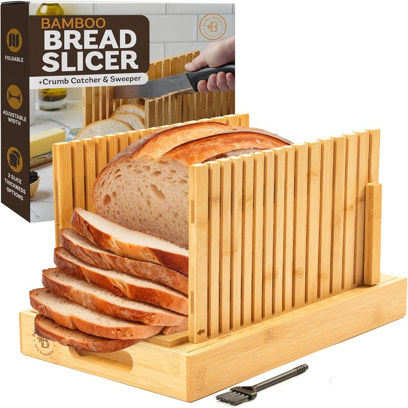 Bread Slicer for Homemade Bread - Bambüsi Upgraded Adjustable Bamboo