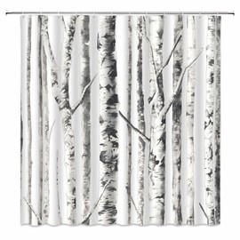 Birch Trees Shower Curtain Abstract Gray White Mottled Trunk Branches Leafless Plant Nature Forest Modern Art Fabric Bathroom Decor Curtain with Hooks 70" Wx70 H