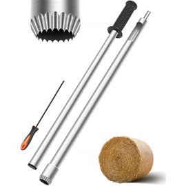 Hay Probe Bale Sampler, 26 inch Stainless Steel Hay and Forage Probe for Drilling, Serrated Tip Design, Comes with Dowel and Metal File for Resharpening