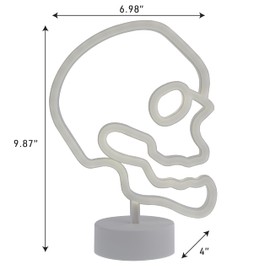 Xtreme Skull Neon Sign, White LED Skull Tabletop Sign with Holder Base, Battery Powered, 4 Hour Timer, Desktop Décor for Boys, Night Light for Boys Room, Christmas or Birthday Gift for Boys