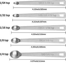 5PCS Small Measuring Spoons Set - Cuttte Stainless Steel Tiny Measuring Spoons for Cooking Baking, 1/4 TSP, 1/8 TSP, 1/16 TSP, 1/32 TSP, 1/64 TSP, Teaspoon Mini Measuring Spoons for Powders, Spices