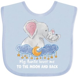 inktastic My Auntie Loves Me To the Moon and Back Elephant Family Baby Bib Light Blue 3b103