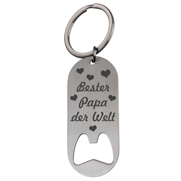 Keyring/bottle opener with engraved "Bester Papa der Welt" – gift