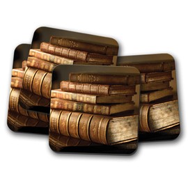 4 Set - Vintage Books Coaster - Reading Book Worm Library Writer Fun #15139