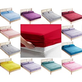 Voice7 Brushed Cotton Fitted Sheet 40 cm [10 Colors] Soft Flannel Extra Deep Fitted Bed Sheets Depth 16 inches UK Size White, King)