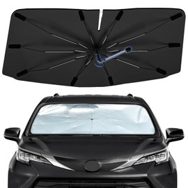 Windshield Sun Shade Umbrella for Toyota Sienna 2021-2024, Foldable Sunshade for Car Front Window, 360 Rotation Automotive Interior UV Protection for Outdoor Parking, Keep Car Cool