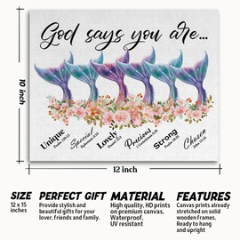 WKYAER God says you are wall mural, Mermaid bathroom canvas painting decor, Mermaid room decor for girls, Mermaid mural, Mermaid room decor, Christian mural, Bible mural,Mermaid mural 10x12 inch