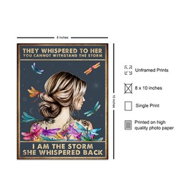 They Whispered to Her You Cannot Withstand The Storm - Positive Motivational Uplifting Encouragement Gifts for Women Teens - Inspirational Quote Wall Art - Boho Decoration Print - Dragonfly Wall Decor