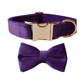 Love Dream Bowtie Dog Collar, Velvet Dog Collars with Detachable Bowtie Metal Buckle, Soft Comfortable Adjustable Bow Tie Collars for Small Medium Large Dogs (Small, Dark Purple)