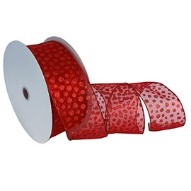 Red Glitter Polka Dots Ribbon- 2 1/2" x 50 Yards, Valentine's Day Wired Edge Sheer Ribbon, Wedding, Reception, Presents, Gift Basket, Gift Bow, Wreath, Garland, Fall, Christmas