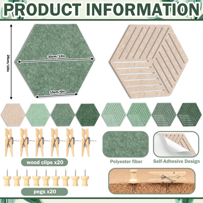 Zhehao Sage Green 15 Pack 12'' Large Hexagon Cork Bulletin