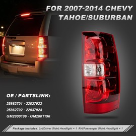 ChaiBayn Tail Light Assembly for 2007-2014 Chevy Tahoe/Suburban 1500, 2007-2013 Suburban 2500, Driver & Passenger Side Rear Brake Lamps, Replaces GM2800196 GM2801196