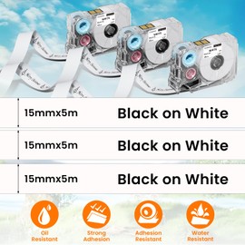 Phomemo A30 P15 Labeling Machine Fabric Hot Embossing Tape, Fabric Hot Embossing Continuous Label, 15mm x 500mm (0.55 x 196.85 inches), for Clothing Labels, Name Tags, 3 Rolls (Black on White)