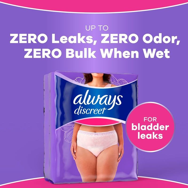 Always Discreet Adult Diapers for Women, Incontinence Underwear, Postpartum Essentials,