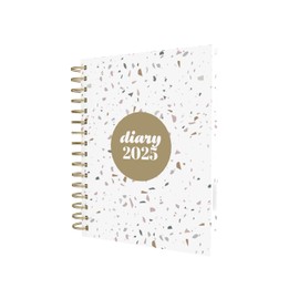 Collins Scandi 2025 Diary - A5 Week to View Journal - White Terrazzo - (E-PW53.WHTZ-25) - Weekly Planner with Hardback Wiro-Bound Covers and Recycled Paper