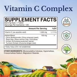 Vitalitown Vitalitown Vitamin C Complex 1000mg with Rose HIPS, Bioflavonoids, Turmeric & Echinacea, Daily Immune Support, Collagen Booster & Powerful Antioxidant, Vegan, 120 Tablets